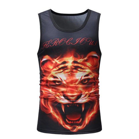 Men&#39;s Body Slimming Compression Sleeveless Tight Wolf Print T Shirt Fitness Moisture Wicking Workout Vest Muscle Tank Top